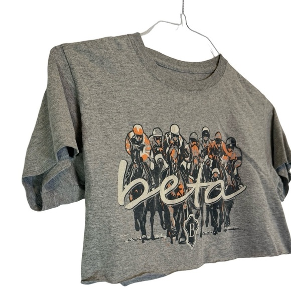 Horse Racing T-Shirt Gray Crop Top Size S Small - Picture 4 of 7